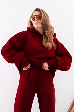 سوئیشرت زرشکی زنانه ساده YAKAMEL - کد 885179640