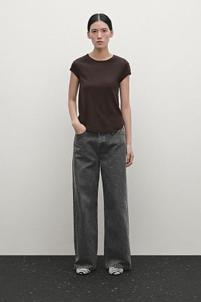 تیشرت قهوه ای زنانه یقه دوچرخه Massimo Dutti - کد 883559450