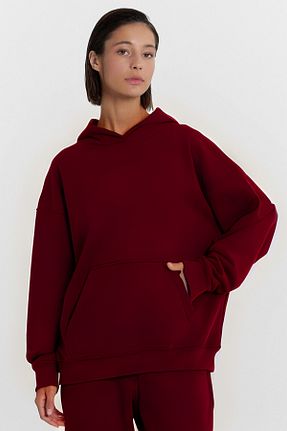 سوئیشرت زرشکی زنانه ساده YAKAMEL - کد 885198425