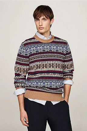 پلیور قهوه ای مردانه طرح دار Tommy Hilfiger - کد 874768712