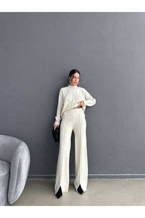 ست بالاتنه و پائین تنه بژ زنانه تریکو Abalı - کد 885262414