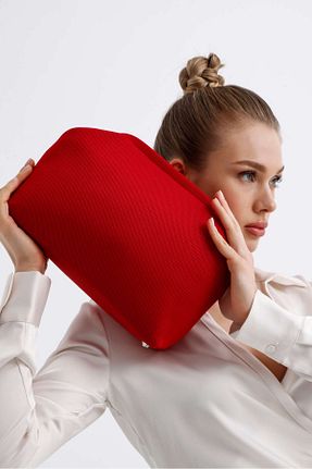 کیف پورتفوی و کلاچ قرمز زنانه پارچه ای HEYBE
