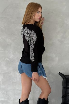 سوئیشرت سایز بزرگ مشکی زنانه رگولار RICH GLAM - کد 885404627