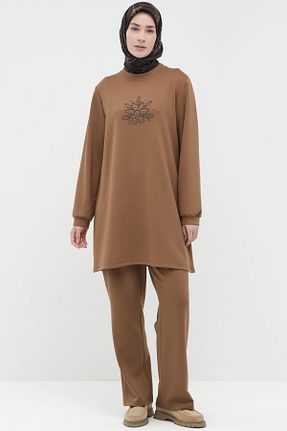 ست بالاتنه و پائین تنه حجاب قهوه ای زنانه رگولار Tuğba - کد 885411317