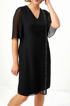 لباس سایز بزرگ مشکی زنانه پلی استر - الاستین 1fazlası - کد 827790317