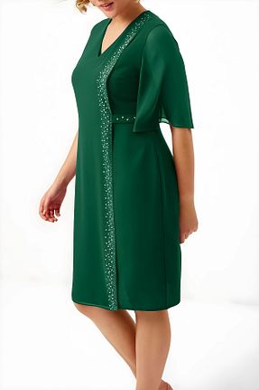لباس سایز بزرگ سبز زنانه پلی استر - الاستین 1fazlası - کد 827869972