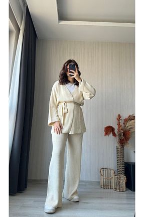 ست بالاتنه و پائین تنه بژ زنانه تریکو FASİON - کد 885447097