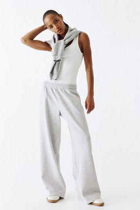 شلوار کرمگن طوسی زنانه پاچه گشاد H&M - کد 858378007
