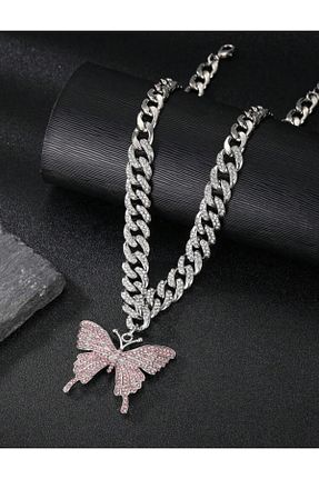 گردنبند جواهر صورتی زنانه فلزی La Saade - کد 885484972