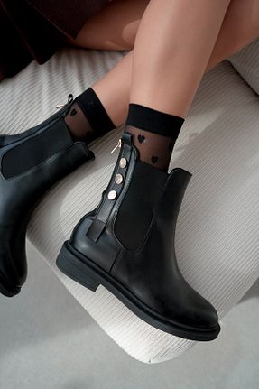 بوت / نیم بوت مشکی زنانه چرم مصنوعی selinshoes - کد 885508558