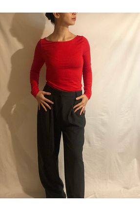 بلوز قرمز زنانه یقه قایقی Butik - کد 885493801
