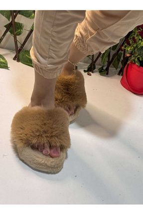 دمپائی خانگی قهوه ای زنانه مخملی olgun slipper - کد 867009451
