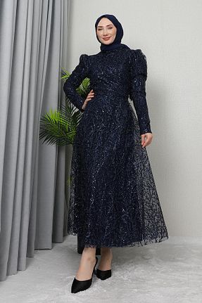لباس مجلسی حجاب سرمه ای زنانه یقه ایستاده giz astore - کد 885643548