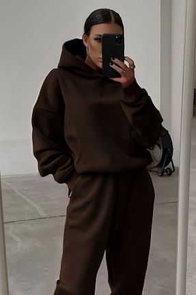سوئیشرت قهوه ای زنانه ساده CMZ COLLECTİON - کد 885658282