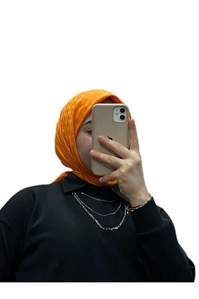 روسری نارنجی کرپ ساتن ابریشم LOSYANA - کد 885678044