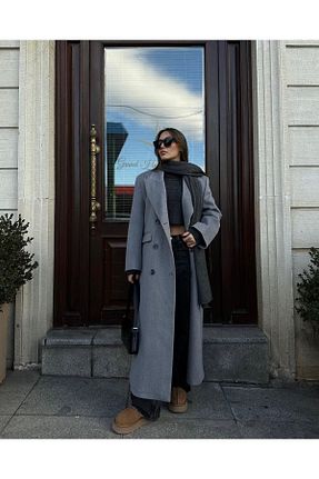 پالتو پشمی طوسی زنانه گشاد MELEK KOSTAK - کد 885716968