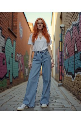 شلوار جین آبی زنانه پاچه گشاد ENZİM JEANS - کد 885878313