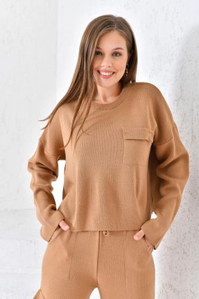 ست بالاتنه و پائین تنه قهوه ای زنانه بافتنی Lujiz - کد 885906818