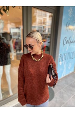 پلیور قهوه ای زنانه ساده HANDE ÇOLPAN - کد 886143329