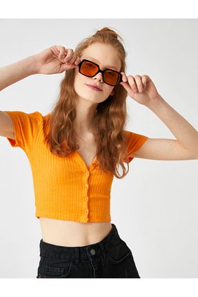 تیشرت نارنجی زنانه یقه هفت Koton - کد 259606435