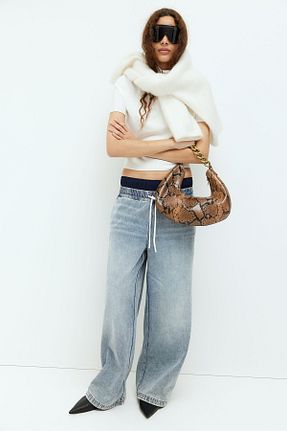 شلوار جین سرمه ای زنانه پاچه پهن H&M - کد 886207185