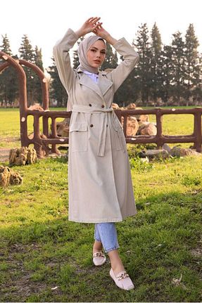پالتو پشمی حجاب بژ زنانه رگولار Moda Rosa - کد 886233750