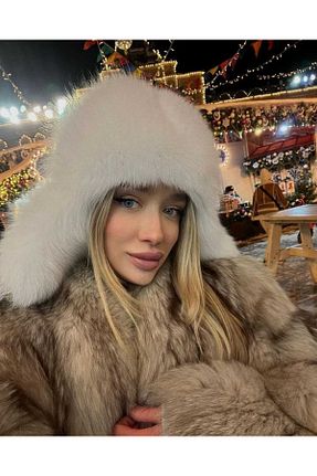کلاه بژ زنانه خز مصنوعی Luminos Butik - کد 886417559
