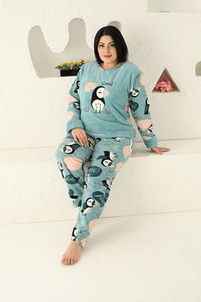 ست لباس راحتی سایز بزرگ آبی زنانه طرح دار shopshop - کد 886508951
