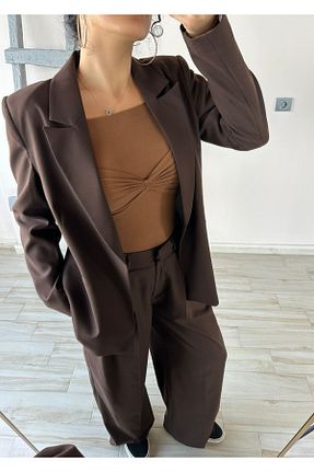 کت بلیزر قهوه ای زنانه پلی ویسکون Kate - کد 886514448
