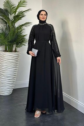 لباس مجلسی حجاب مشکی زنانه یقه ایستاده POLANGEL - کد 920528765
