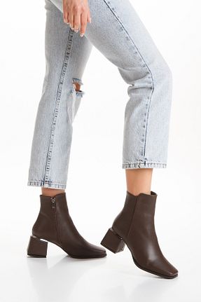 بوت / نیم بوت قهوه ای زنانه پاشنه ضخیم MUMELSHOES - کد 884732170