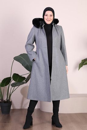 مانتو بلند حجاب طوسی زنانه مخلوط ویسکون Ferace - کد 789181701