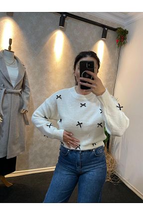 پلیور سفید زنانه ساده ÖZGEKEBENÇ - کد 884839672