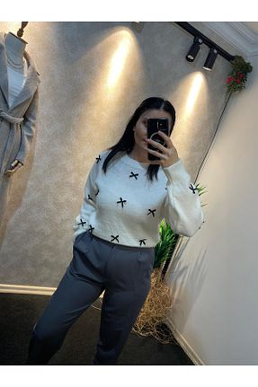 پلیور سفید زنانه ساده ÖZGEKEBENÇ - کد 884839672