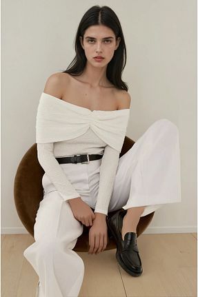 بلوز سفید زنانه بافت دار Hiccup - کد 872889690