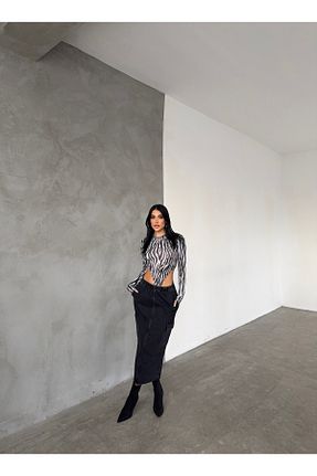 دامن طوسی زنانه جین XBELLA DENİM - کد 881922181