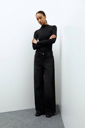 شلوار جین مشکی زنانه پاچه گشاد Pull & Bear - کد 884899259