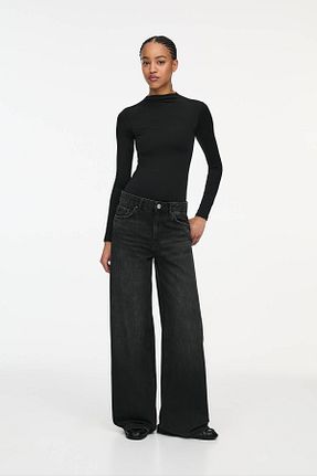شلوار جین مشکی زنانه پاچه گشاد Pull & Bear - کد 884899259