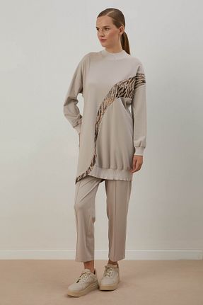 ست بالاتنه و پائین تنه حجاب قهوه ای زنانه اورسایز aguaje - کد 884902884