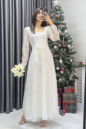لباس سایز بزرگ سفید زنانه دانتل zks grup tekstil - کد 884907418