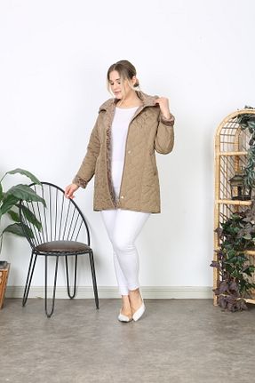 کاپشن سایز بزرگ قهوه ای زنانه کلاسیک TUTveAL Collection - کد 884928553