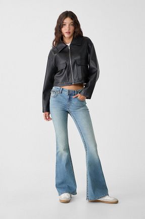 شلوار جین آبی زنانه پاچه گشاد Stradivarius - کد 853476948
