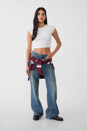 تیشرت سفید زنانه کراپ Stradivarius - کد 723178940