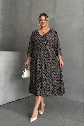 لباس سایز بزرگ مشکی زنانه ویسکون پلی استر She Wears - کد 802449281