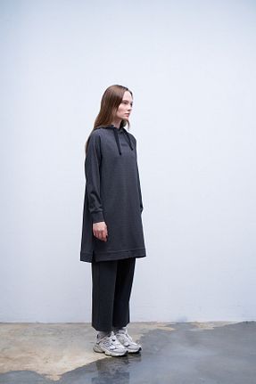 سوئیشرت حجاب طوسی زنانه پنبه ای QANU - کد 866413229