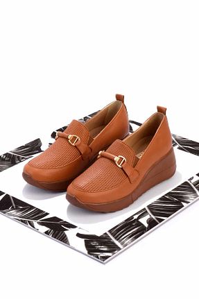 کفش پاشنه بلند پر قهوه ای زنانه پاشنه کوتاه (1 - 4 سانتی متر) Bambi - کد 800056477