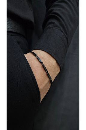 دستبند استیل (فولاد) مشکی مردانه استیل ضد زنگ bazar - کد 884987015