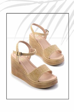صندل خاکی زنانه پاشنه ضخیم Bambi - کد 814519325