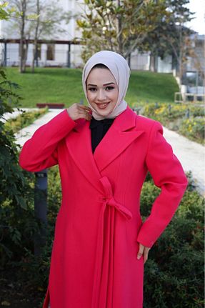 پالتو پشمی حجاب صورتی زنانه اورسایز Pieef - کد 875924458