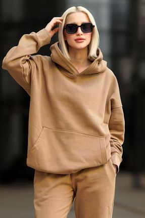 سوئیشرت قهوه ای زنانه ساده CMZ COLLECTİON - کد 885047297